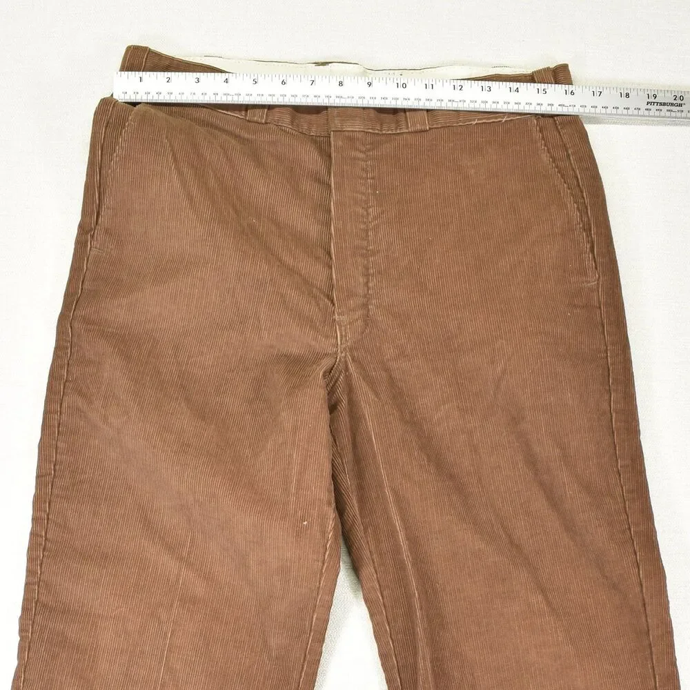 Vintage 70s Dickies Brown Corduroy Pants Made in USA Talon Zip Raw Hem 32x32